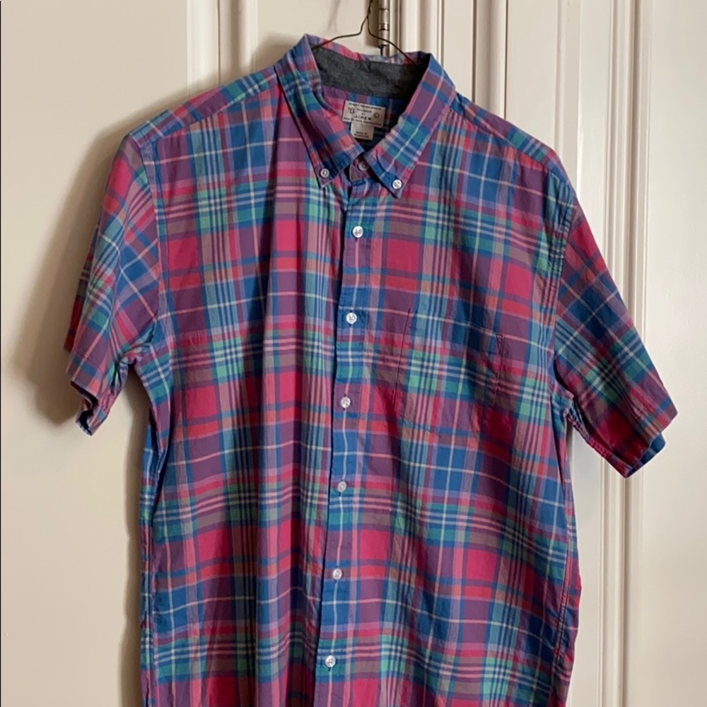 J. Crew blue and pink shirt sleeve button down